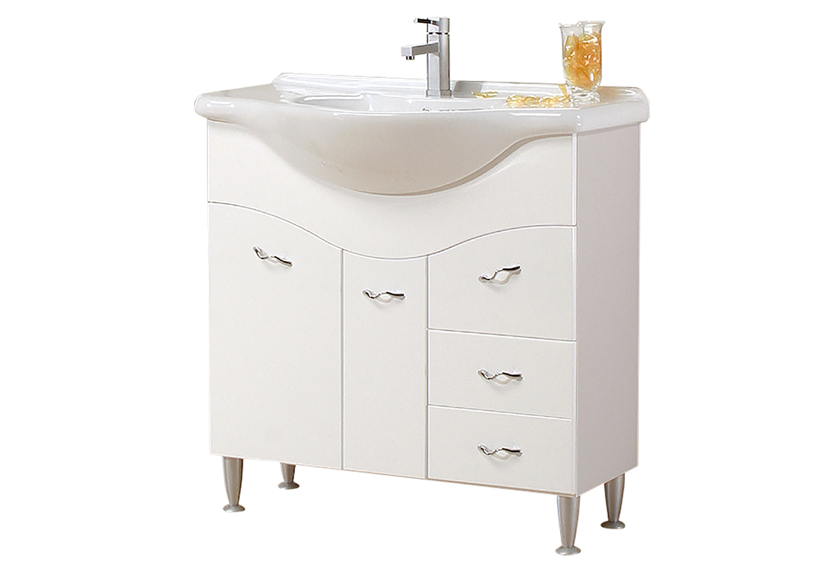 Απεικονίζεται ο πάγκος και ο νιπτήρας του επίπλου μπάνιου